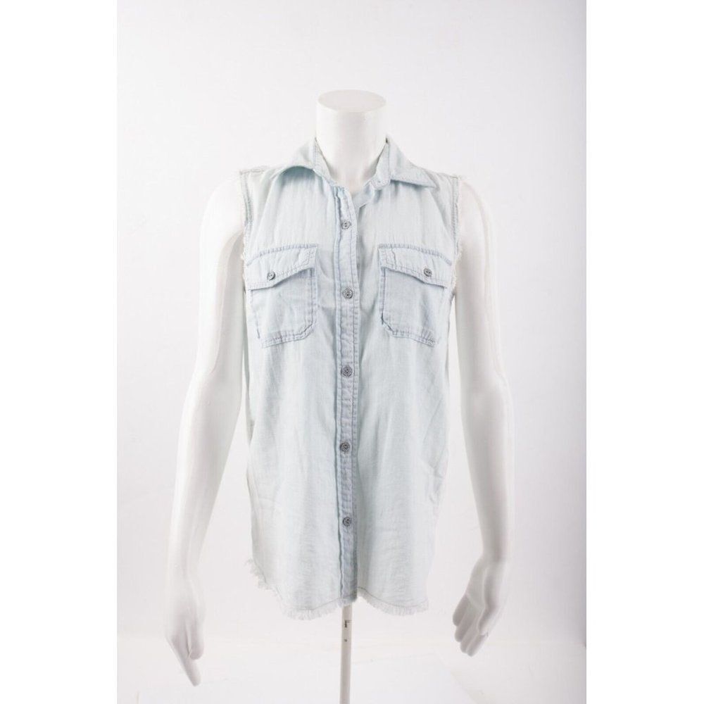 Current/Elliott Womens Blue The Fray Perfect Sleeveless Shirt Button-Down Top 0
